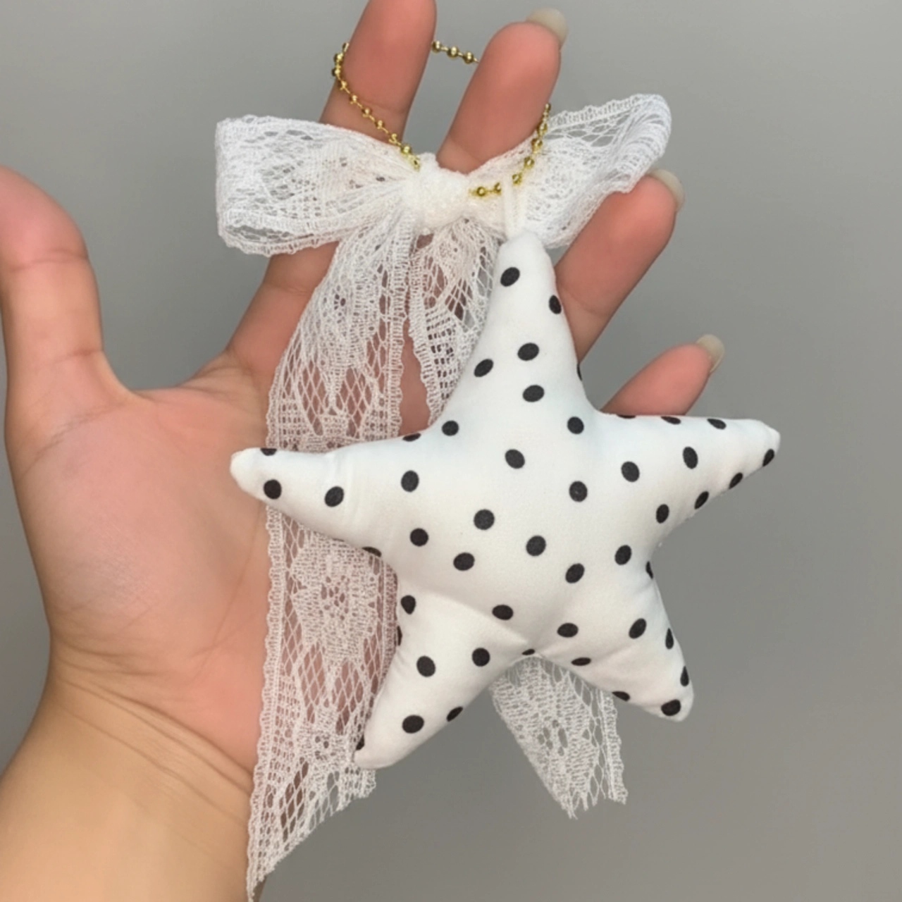 (Kèm Nơ) Móc Khóa Cunbag Bông Ngôi Sao Phối Nơ Ren Ngọt Ngào PK059